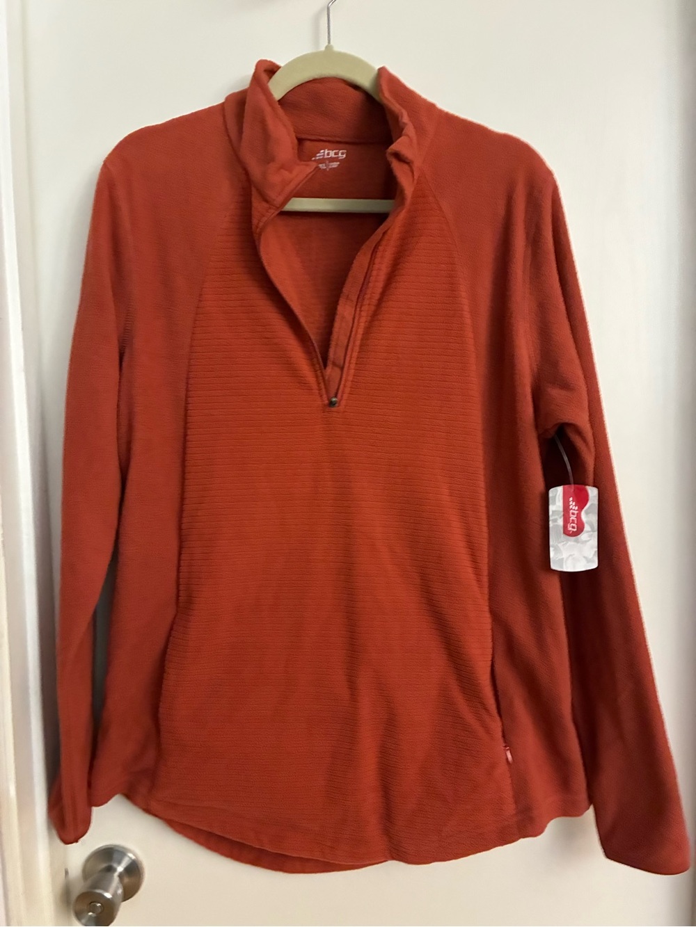 bcg junior girls Quarter-Zip Fleece Pullover - Rust Orange